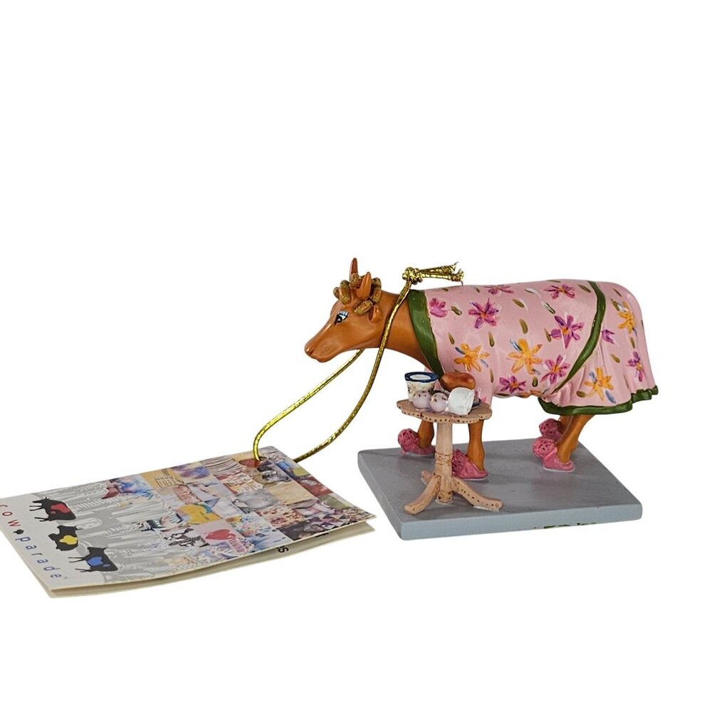 Cow Parade Mini Moo The Early Show Figurine With Tag Floral Pink Robe #23139